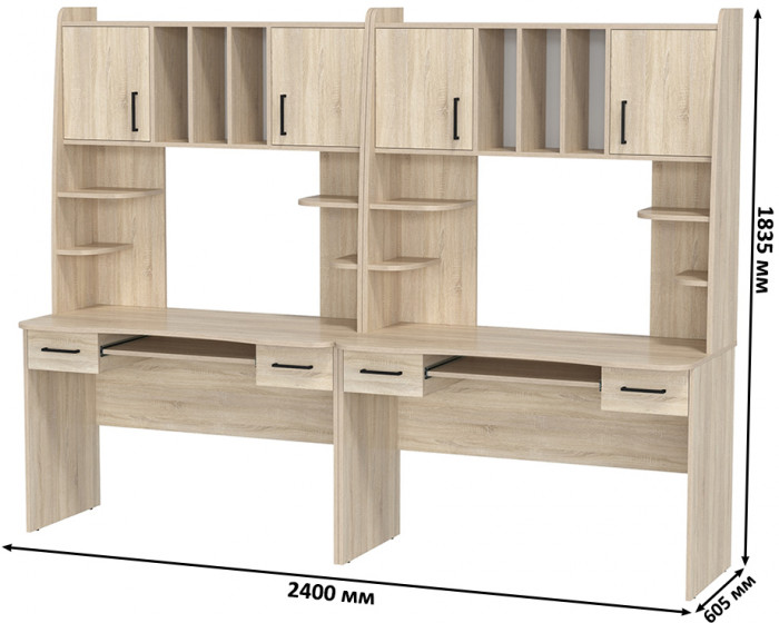 Два стола рабочих 6-0604 Бета + два кресла 103 чёрных, дуб сонома