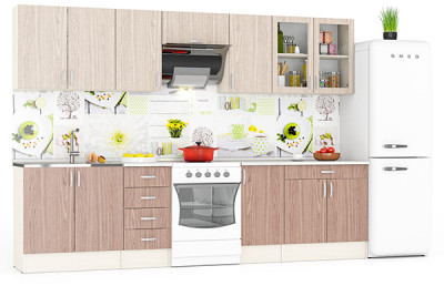 Кухня Мери 08 ШВ800+ШВ400+ШВв600+ШВ400+ШВС800+ШНМ800+ШН4Я400+ШН400+ШН1Я800, дуб/ясень шимо светлый/тёмный