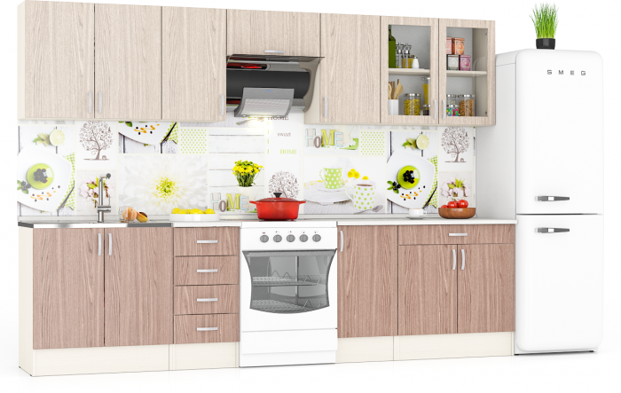 Кухня Мери 08 ШВ800+ШВ400+ШВв600+ШВ400+ШВС800+ШНМ800+ШН4Я400+ШН400+ШН1Я800, дуб/ясень шимо светлый/тёмный