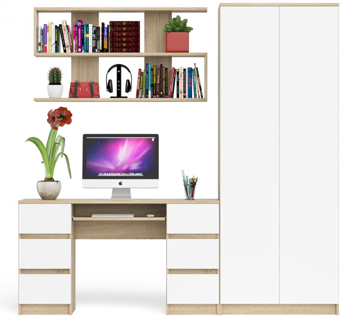 Мори компьютерный стол МС-2 + Шкаф МШ800.1 + Полка 1200, дуб сонома/белый