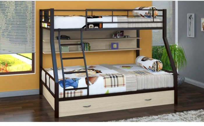 Двухъярусная кровать Гранада-1ПЯ, коричневая / Дуб (Дуб Айленд, Слоновая кость)