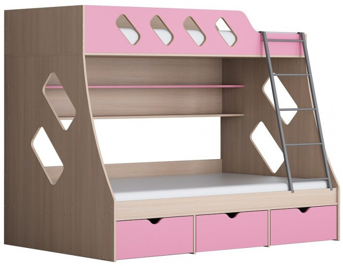 Дельта-20.01 Детская двухъярусная кровать с лестницей (Салатовый, Дуб Сонома)