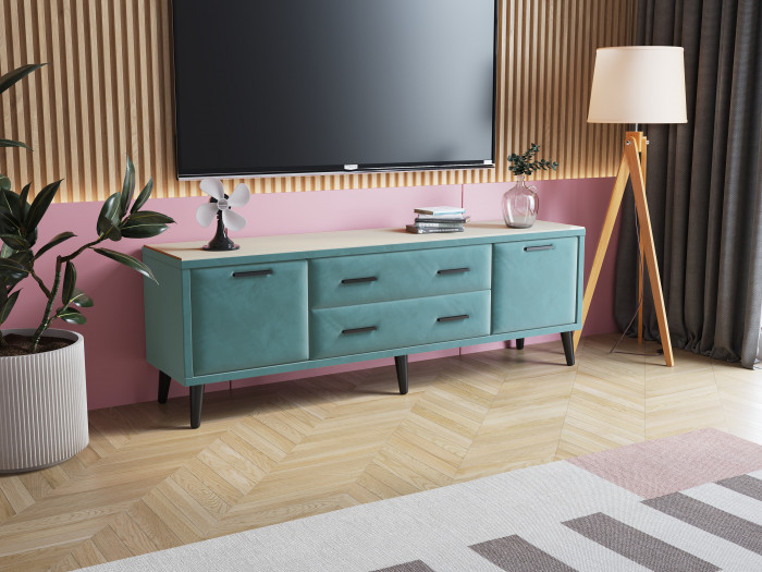 Тумба ТВ интерьерная 1,6 Пай бирюза/мдф клен кремовый