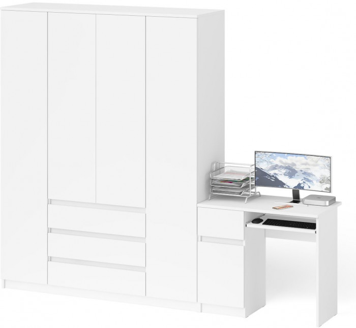 Мори компьютерный стол МС-1 левый + Шкаф МШ1600.1, белый