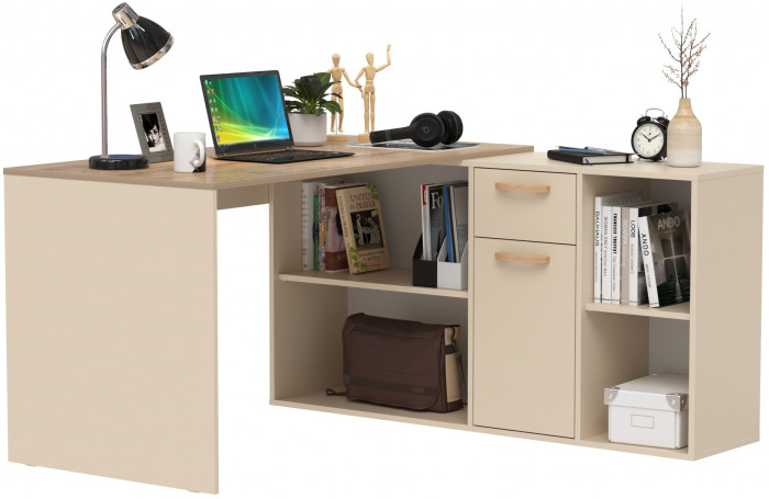 Лайт Стол письменный 03.245F, цвет сатин/дуб эндгрейн элегантный, ШхГхВ 136х139,2х75,2 см.(угловой) или 203,5х68х75,2 см.(прямой), универс. сборка