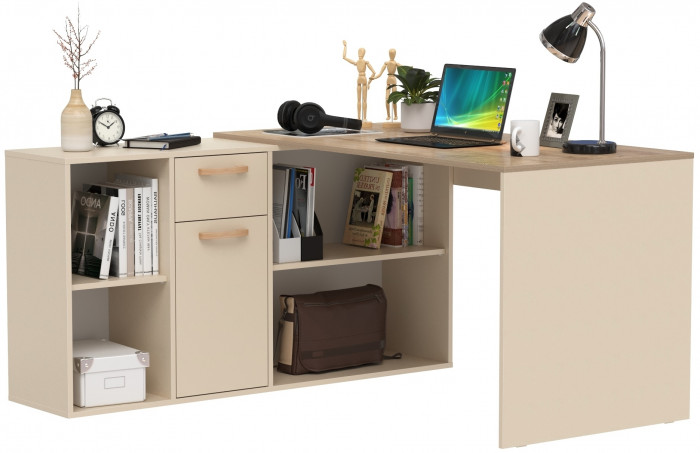 Лайт Стол письменный 03.245F, цвет сатин/дуб эндгрейн элегантный, ШхГхВ 136х139,2х75,2 см.(угловой) или 203,5х68х75,2 см.(прямой), универс. сборка