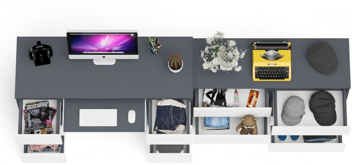 Мори компьютерный стол МС-2 + Комод МК1200.6, графит/белый