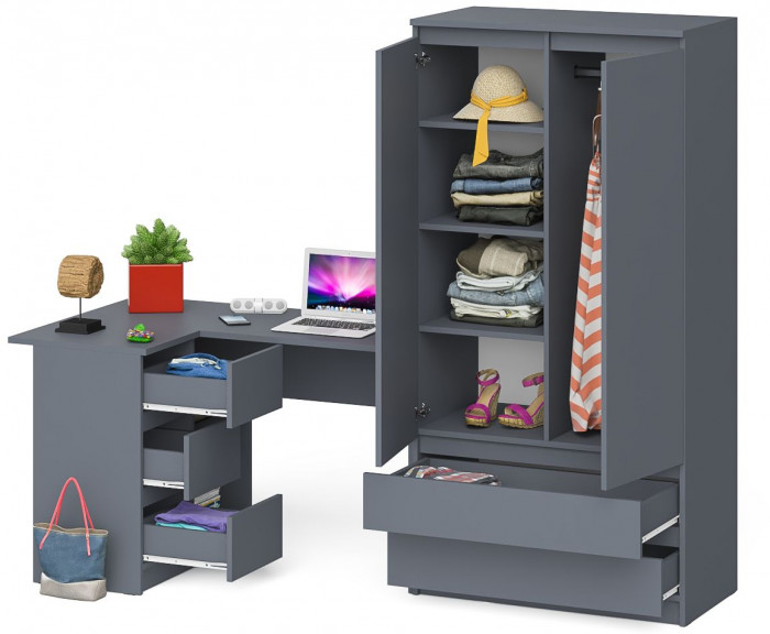 Мори Стол компьютерный МС-16 левый + Шкаф МШ900.1, цвет графит, ШхГхВ 214,8х84,9х179,6 см., выдвижные ящики слева, НЕ универсальная сборка