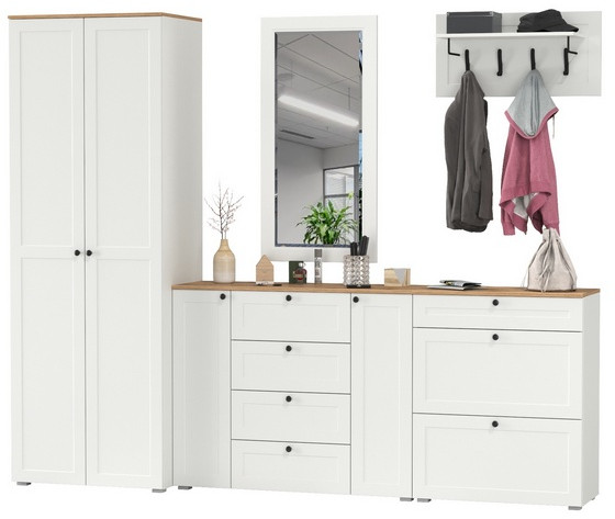 Остин Прихожая 59, белый шагрень/дуб крафт золотой