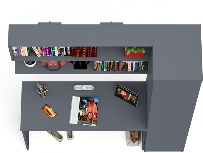 Мори Стол письменный МСП1200.1 + Пенал МШ400.1 + Полка 1200, цвет графит, ШхГхВ 160,8х50,4х209,6 см., универсальная сборка