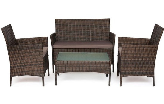 Лаундж сет (диван+2кресла+столик+подушки) (mod. 210013 А), темно-коричневый, ткань DB-18 серый