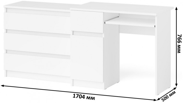Мори компьютерный стол МС-1 левый + Комод МК800.1, белый