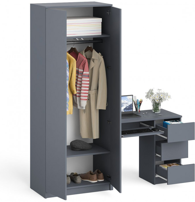 Мори компьютерный стол МС-6 правый + Шкаф МШ800.1, графит