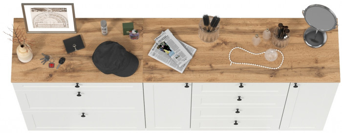 Остин 16.221 Комод + 16.121 Тумба для обуви, белый шагрень/дуб крафт золотой