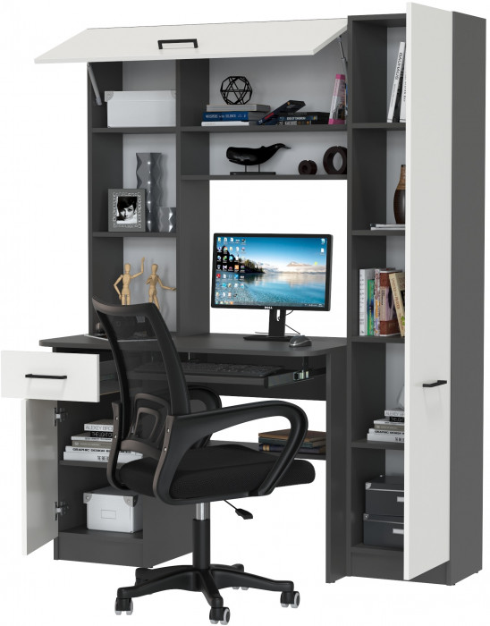 Стол 6-0603 Альфа + кресло 103 чёрное, цвет графит/белый, ШхГхВ 137х61х181 см., универсальная сборка