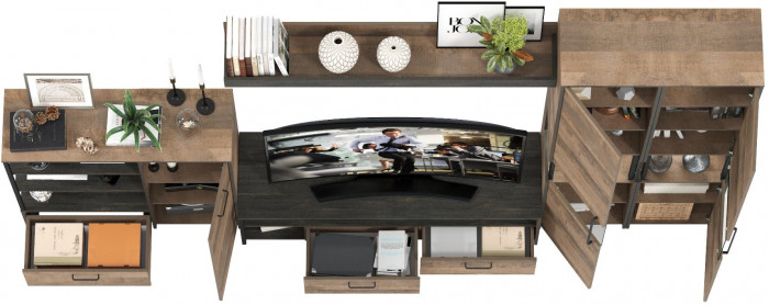 Трувор Гостиная 035, цвет дуб гранж песочный/интра, ШхГхВ 348,4х45,4х210 см., универсальная сборка