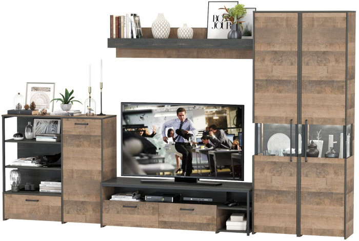 Трувор Гостиная 035, цвет дуб гранж песочный/интра, ШхГхВ 348,4х45,4х210 см., универсальная сборка