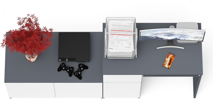 Мори Стол компьютерный МС-1 левый + Тумба МА900.1, цвет графит/белый, ШхГхВ 180,4х50,4х76,6 см., выдвижной ящик слева, НЕ универсальная сборка