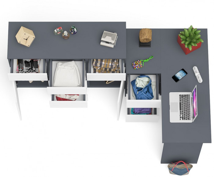 Мори Стол компьютерный МС-16 левый + Комод МК1200.4, цвет графит/белый, ШхГхВ 244,8х84,9х94 см., выдвижные ящики слева, НЕ универсальная сборка