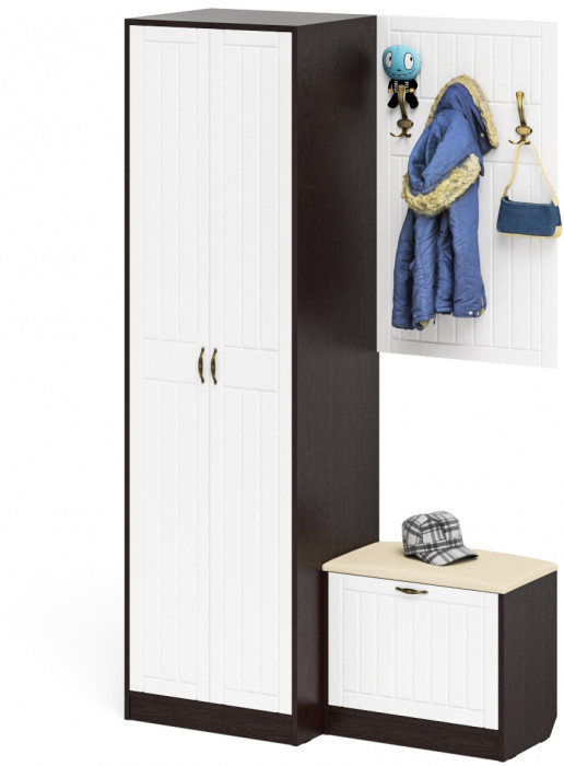 Прихожая П-6 Компоновка № 12, венге/фасады МДФ белое дерево фрезеровка прованс