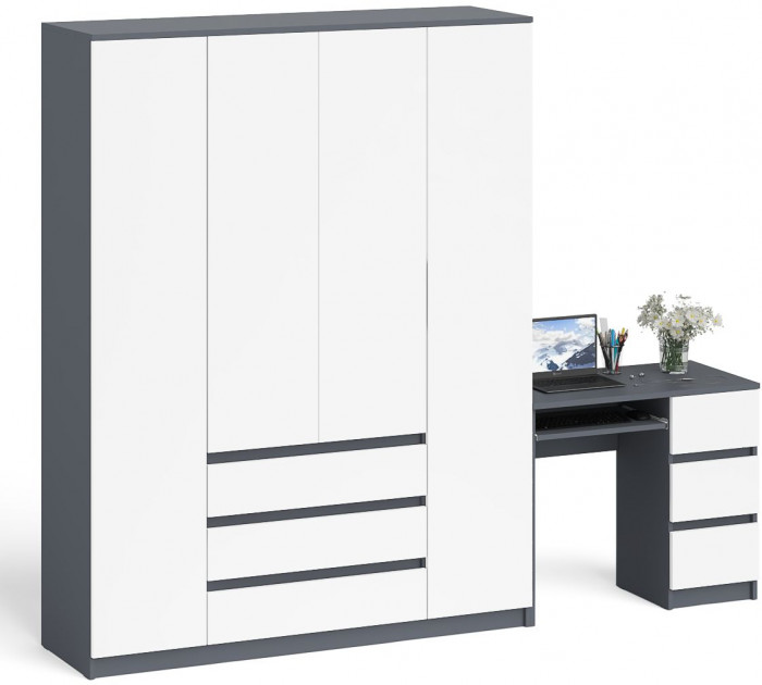 Мори Стол компьютерный МС-6 правый + Шкаф МШ1600.1, цвет графит/белый, ШхГхВ 250,4х50,4х209,6 см., выдвижные ящики справа, НЕ универсальная сборка