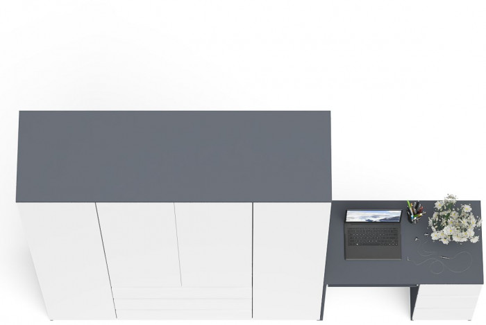 Мори Стол компьютерный МС-6 правый + Шкаф МШ1600.1, цвет графит/белый, ШхГхВ 250,4х50,4х209,6 см., выдвижные ящики справа, НЕ универсальная сборка