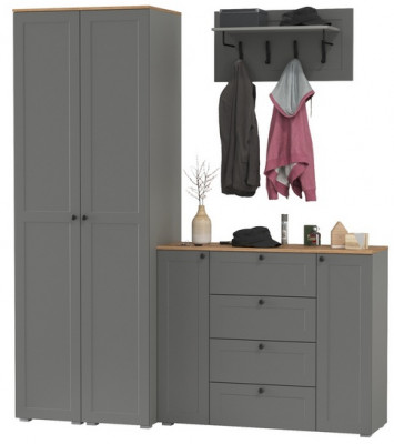 Остин Прихожая 33, цвет серый графит/дуб крафт золотой, ШхГхВ 200х54,3х229,6 см., универсальная сборка