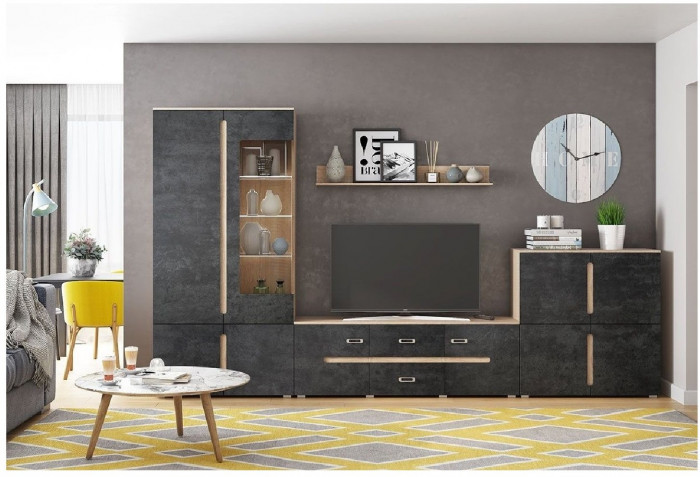 Гостиная Ким, вариант №1 (Дуб Сонома / Бетон темный)