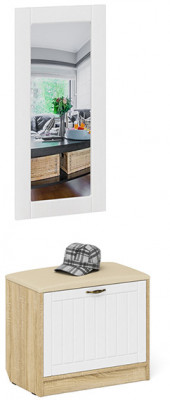 Прихожая П-6 Тумба + Зеркало, цвет дуб сонома/фасады МДФ белое дерево фрезеровка прованс, ШхГхВ 60х35х200 см.
