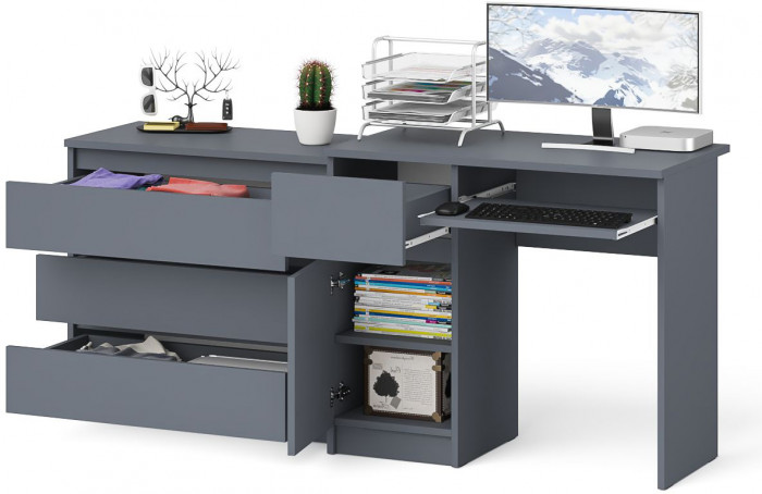 Мори компьютерный стол МС-1 левый + Комод МК800.1, графит