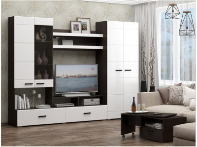 Гостиная Гамма-17 МДФ (Белый глянец, Венге)