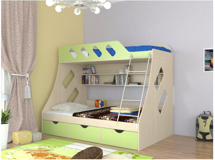 Дельта-20.01 Детская двухъярусная кровать с лестницей (Оранжевый, Дуб молочный)