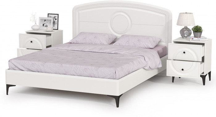 Валенсия Спальня 11.36.01 Кровать + ортопед + две 13.291 Тумбы, цвет ЛДСП белый шагрень/МДФ белый шагрень, ШхГхВ 270х204х115,3 см, 1600х2000 мм., б/м