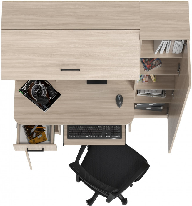 Стол 6-0603 Альфа + кресло 103 чёрное, цвет ясень шимо светлый, ШхГхВ 137х61х181 см., универсальная сборка