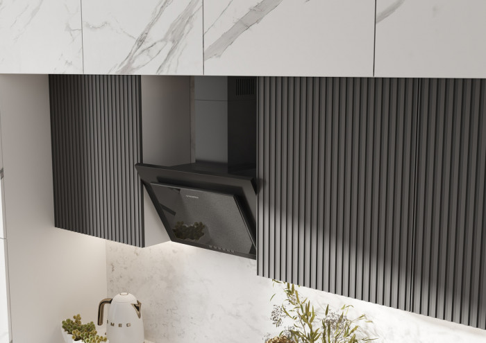 Кухня Оливия NEW 3,0/1080м Компоновка №2, Белый/Мрамор белый софт, Графит софт