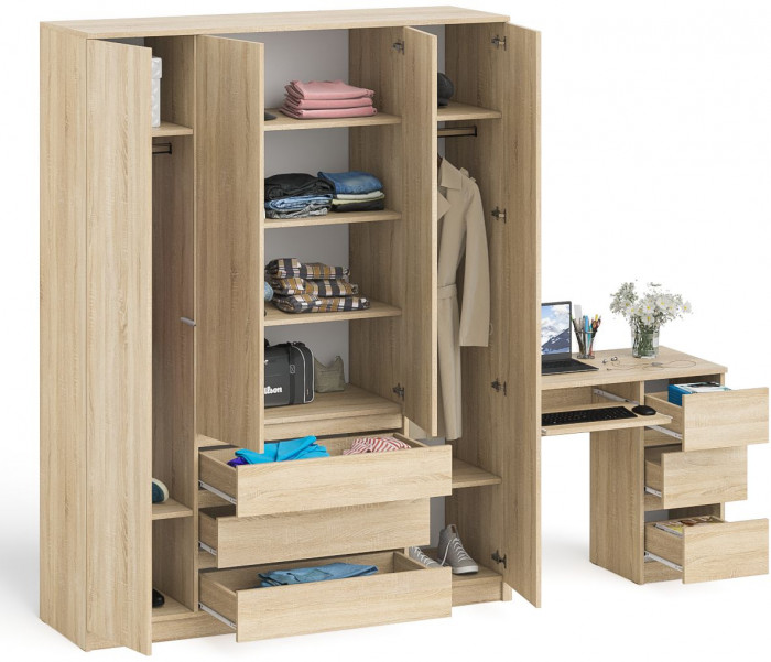 Мори Стол компьютерный МС-6 правый + Шкаф МШ1600.1, цвет дуб сонома, ШхГхВ 250,4х50,4х209,6 см., выдвижные ящики справа, НЕ универсальная сборка