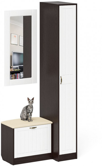 Прихожая П-6 Компоновка № 40, венге/фасады МДФ белое дерево фрезеровка прованс