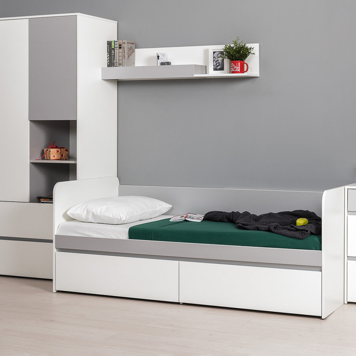 Торонто 11.39 Кровать + 16.475 Полка, белый шагрень/стальной серый