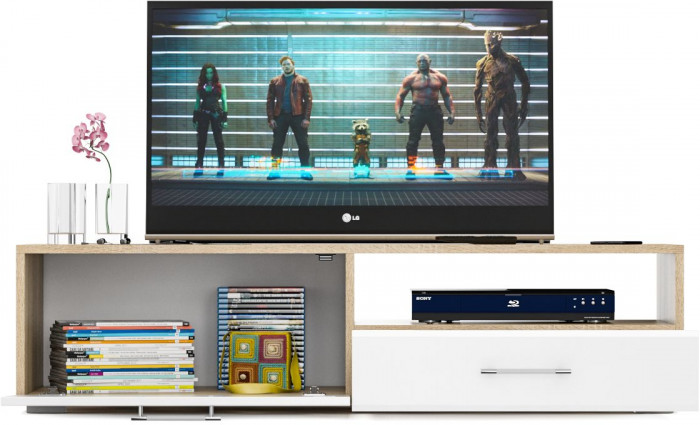 Тумба под ТВ Ларго 1, корпус дуб сонома/фасады МДФ белый глянец