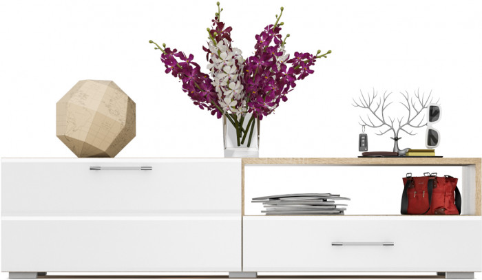 Тумба под ТВ Ларго 1, корпус дуб сонома/фасады МДФ белый глянец