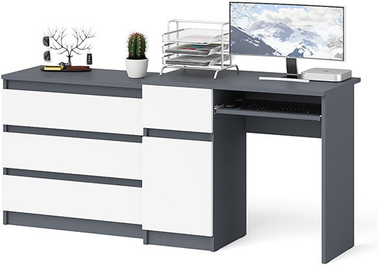 Мори компьютерный стол МС-1 левый + Комод МК800.1, графит/белый