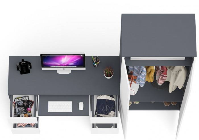 Мори компьютерный стол МС-2 + Шкаф МШ800.1, графит/белый