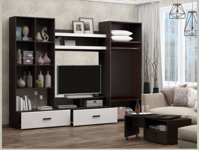 Гостиная Гамма-17 МДФ (Латте глянец, Венге)