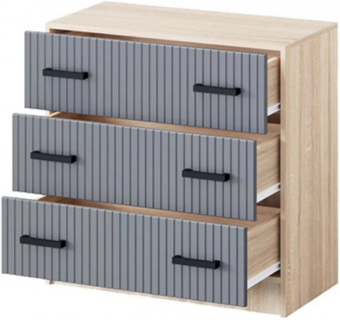 Карина-6 МДФ Комод 3 ящика (Графит, Дуб Сонома)