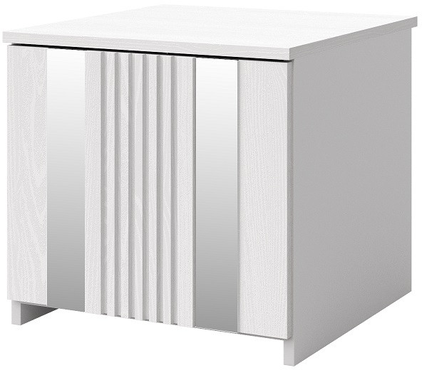 Прикроватная тумбочка "Харди" с зеркальными вставками - Белый текстурный/Ясень белый