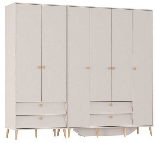 Афина Спальня Шкаф 4-х дверный + Шкаф 2-х дверный, цвет кашемир серый, ШхГхВ 160х56,3х220 + 90,3х56,3х220, универсальная сборка