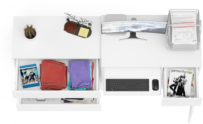 Мори компьютерный стол МС-1 правый + Комод МК800.1, белый