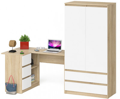 Мори Стол компьютерный МС-16 левый + Шкаф МШ900.1, цвет дуб сонома/белый, ШхГхВ 214,8х84,9х179,6 см., выдвижные ящики слева, НЕ универсальная сборка