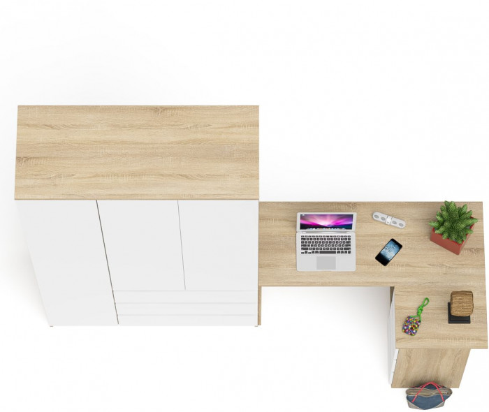 Мори Стол компьютерный МС-16 правый + Шкаф МШ1200.1, цвет дуб сонома/белый, ШхГхВ 244,8х84,9х209,6 см., выдвижные ящики справа, НЕ универс. сборка
