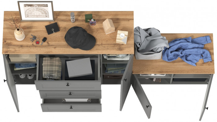 Остин 16.221 Комод + 13.257 Тумба, цвет серый графит/дуб крафт золотой, ШхГхВ 200х41,9х99,3 см., универсальная сборка